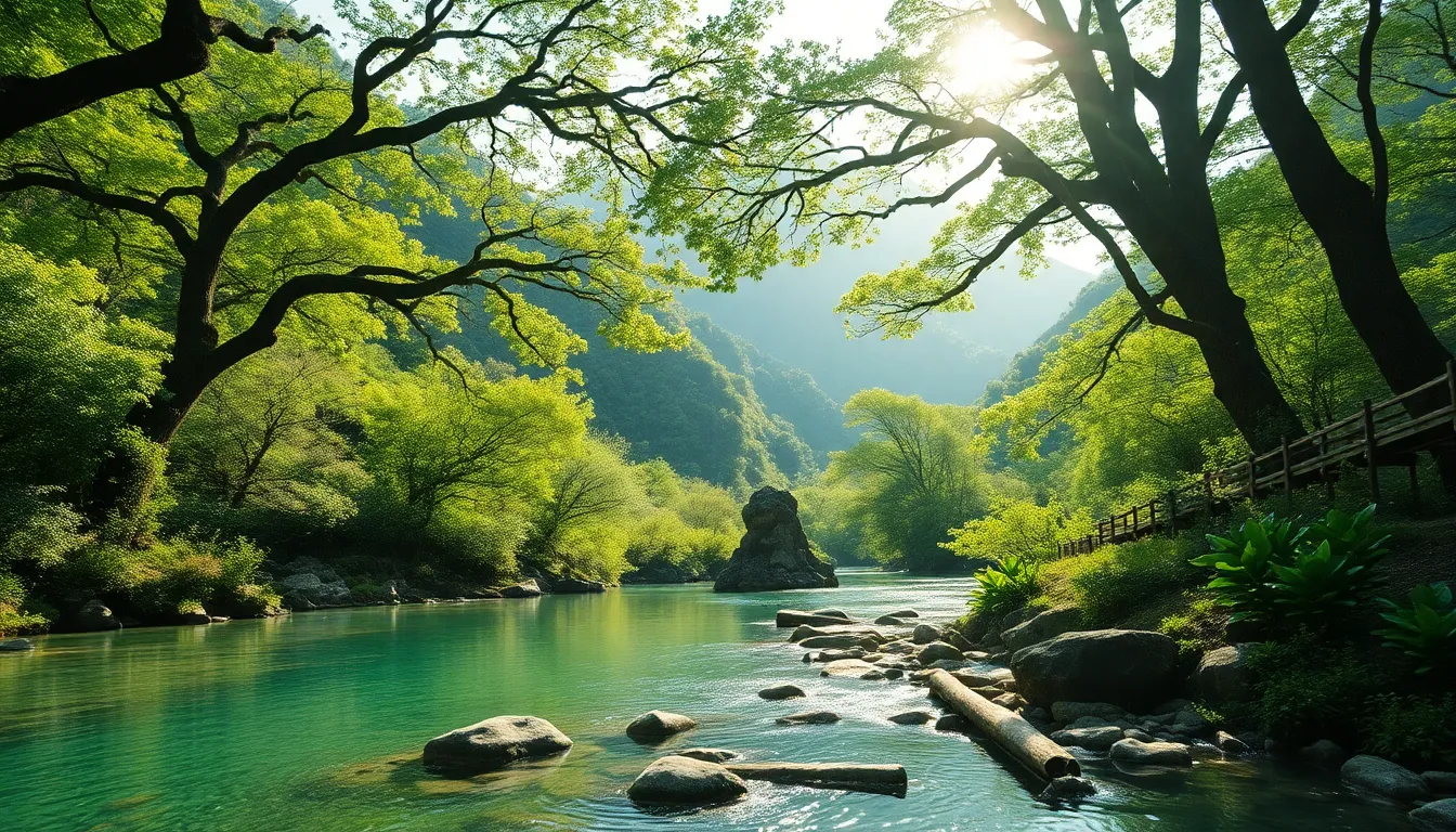 강원도 평창의 푸른 숲과 계곡 풍경